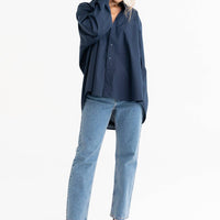 Oversized Hemd aus 100 % Baumwolle – Navy