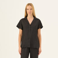 Ärmellose Bluse aus schwarzen Leinen "Melody" - The Baltic Shop