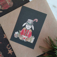Kleine flache Karte „Bunny With Christmas Presents“ - The Baltic Shop