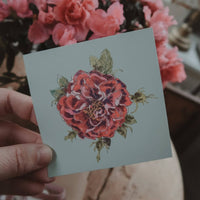 Kleine flache Karte mit rosa Rosen auf Hellblau - The Baltic Shop