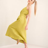 Leinen Midirock mit elastischen Bund in Limette - The Baltic Shop