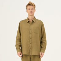Leinenhemd – Unisex Hemd aus 100 % Leinen in Khaki, locker geschnitten - The Baltic Shop