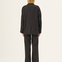 Oversize Damenjacke aus 100 % Leinen in Schwarz - The Baltic Shop