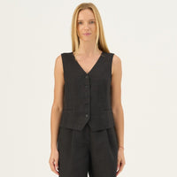 Schwarzes Gilet aus Leinen - The Baltic Shop