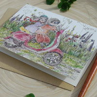 Faltkarte - Zwei Hasen auf einem Roller