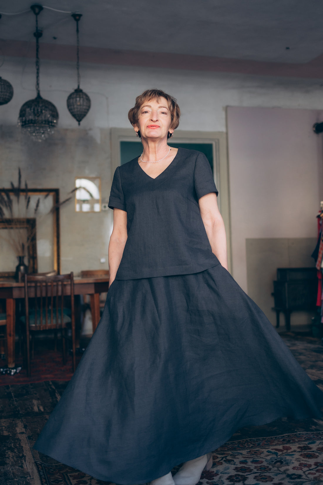 Leinentop mit V-Ausschnitt "Sabine"