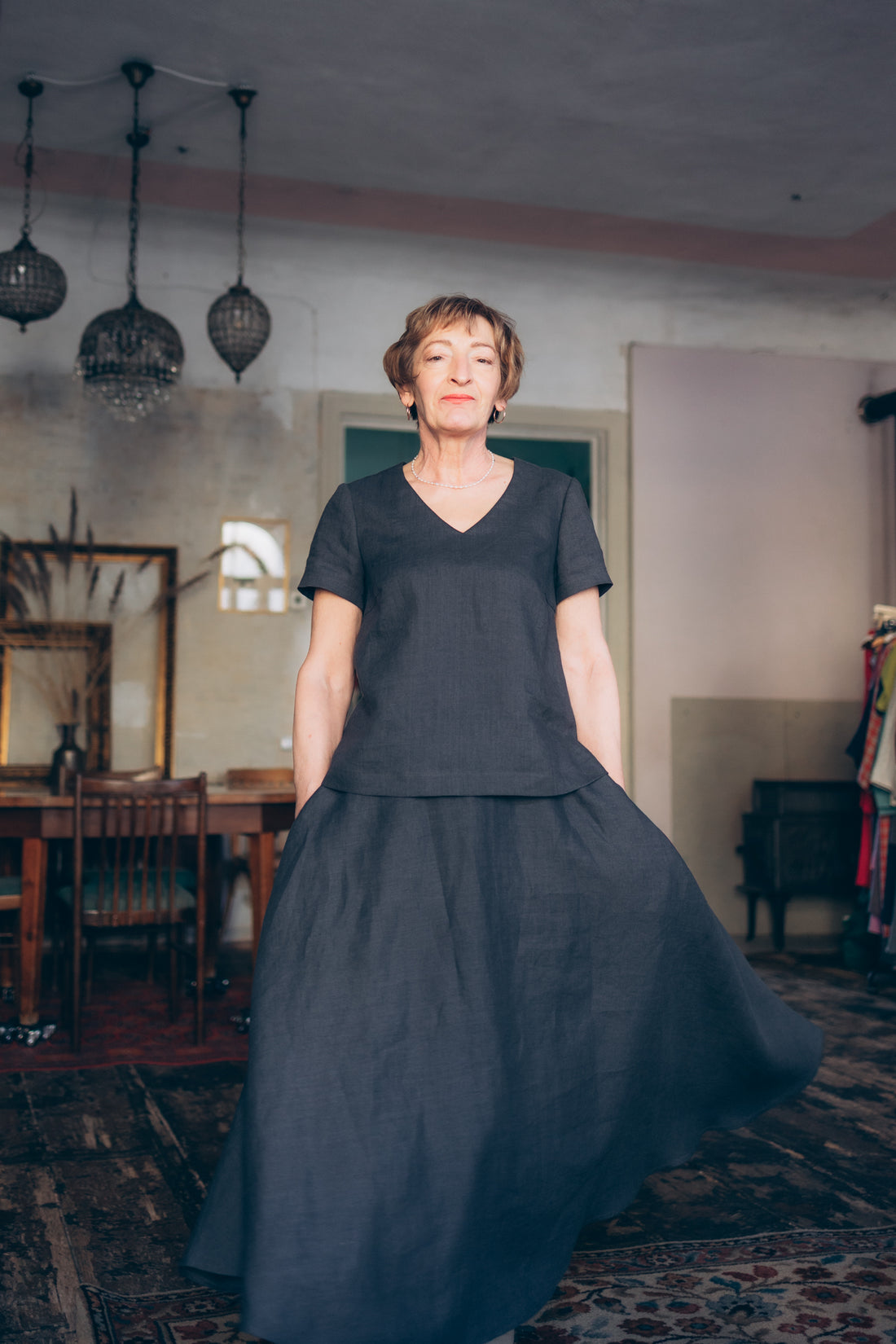 Leinentop mit V-Ausschnitt "Sabine"