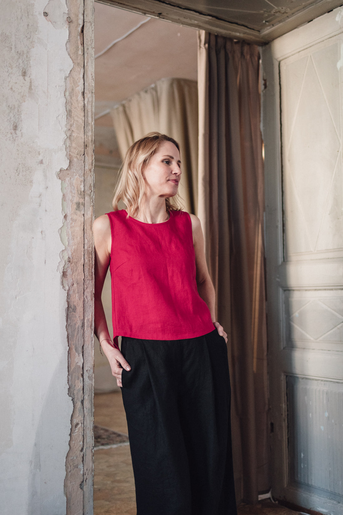 Top aus Leinen mit überlappende Rückenpartie "Santa"