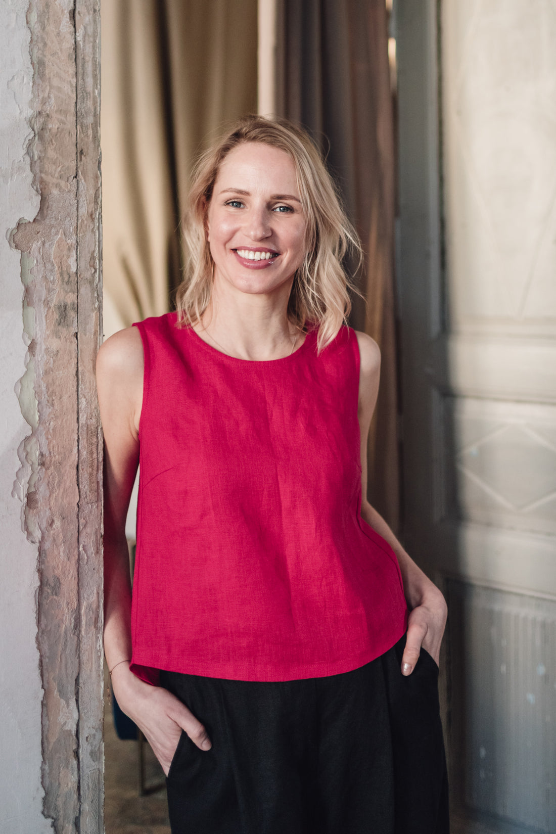 Top aus Leinen mit überlappende Rückenpartie "Santa"