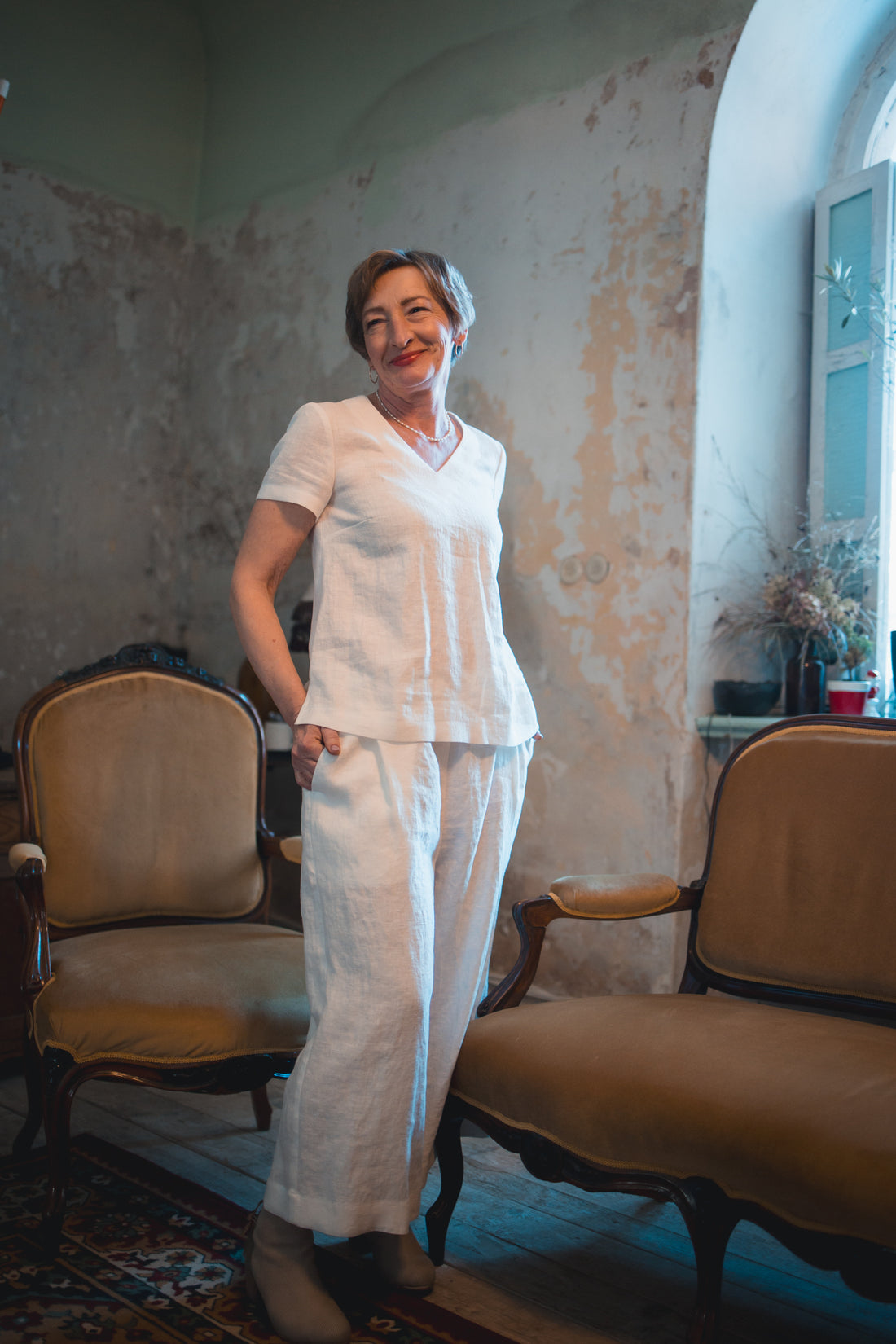 Leinentop mit V-Ausschnitt "Sabine"