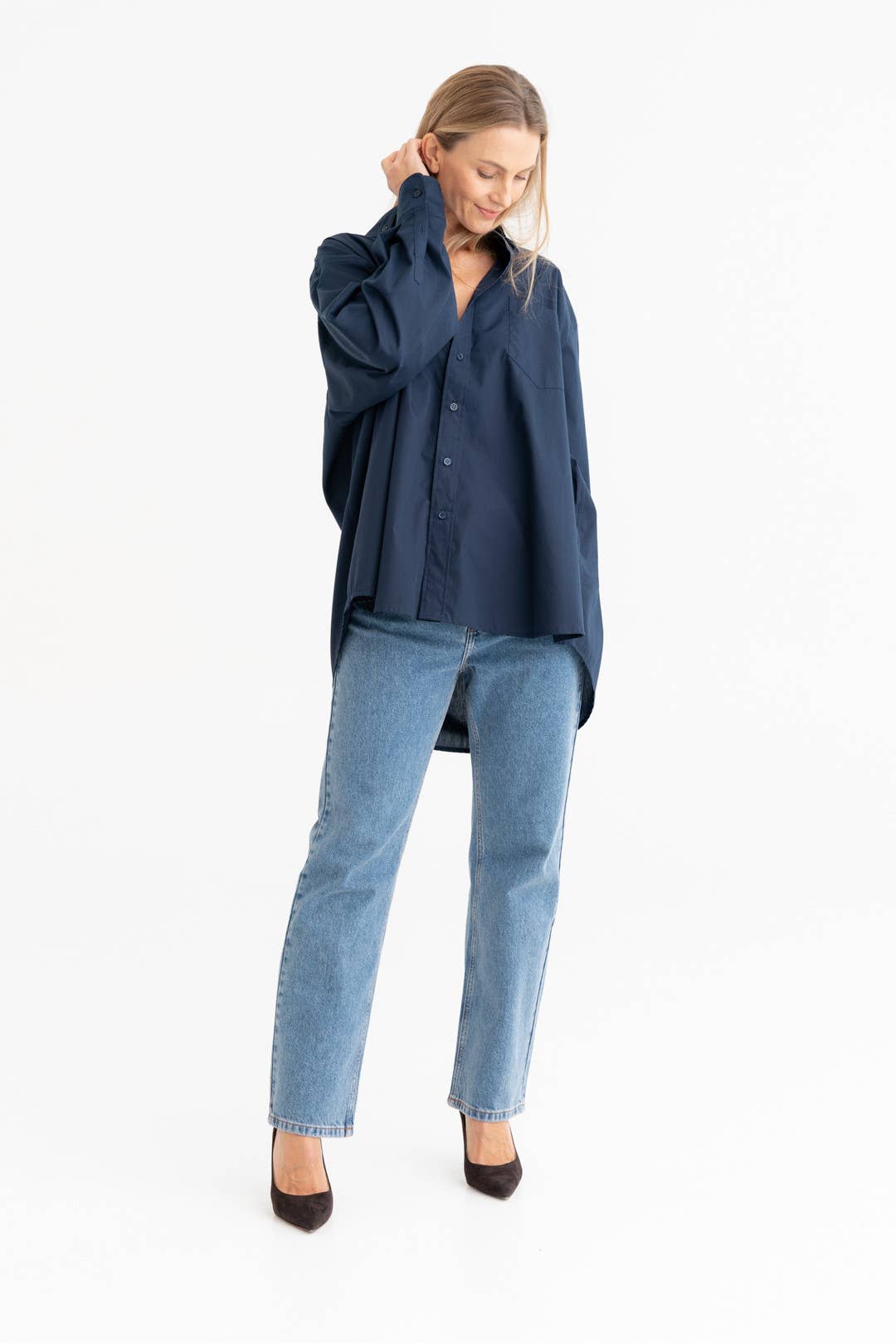 Oversized Hemd aus 100 % Baumwolle – Navy