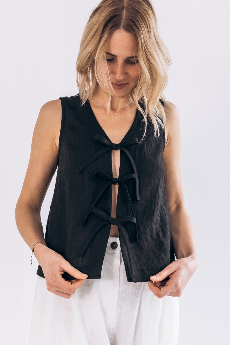 Ärmelloses Leinen Top "Luise" mit Bindebänder - The Baltic Shop