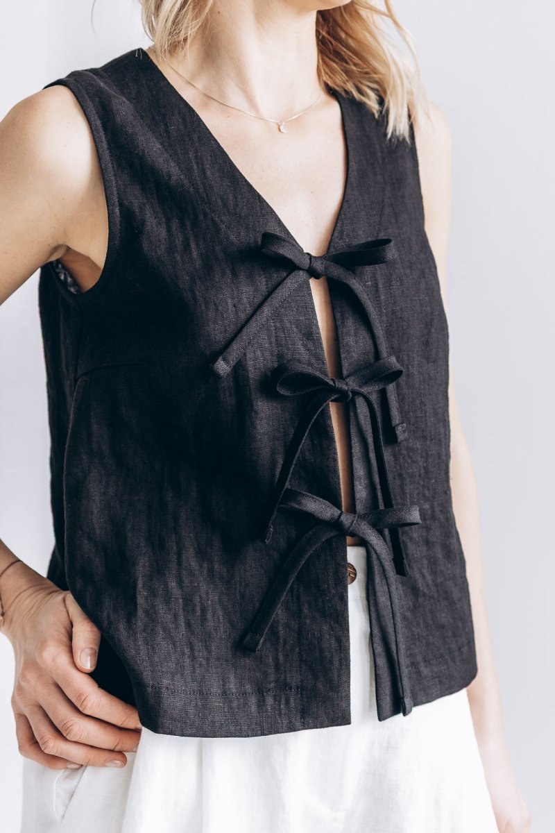 Ärmelloses Leinen Top "Luise" mit Bindebänder - The Baltic Shop