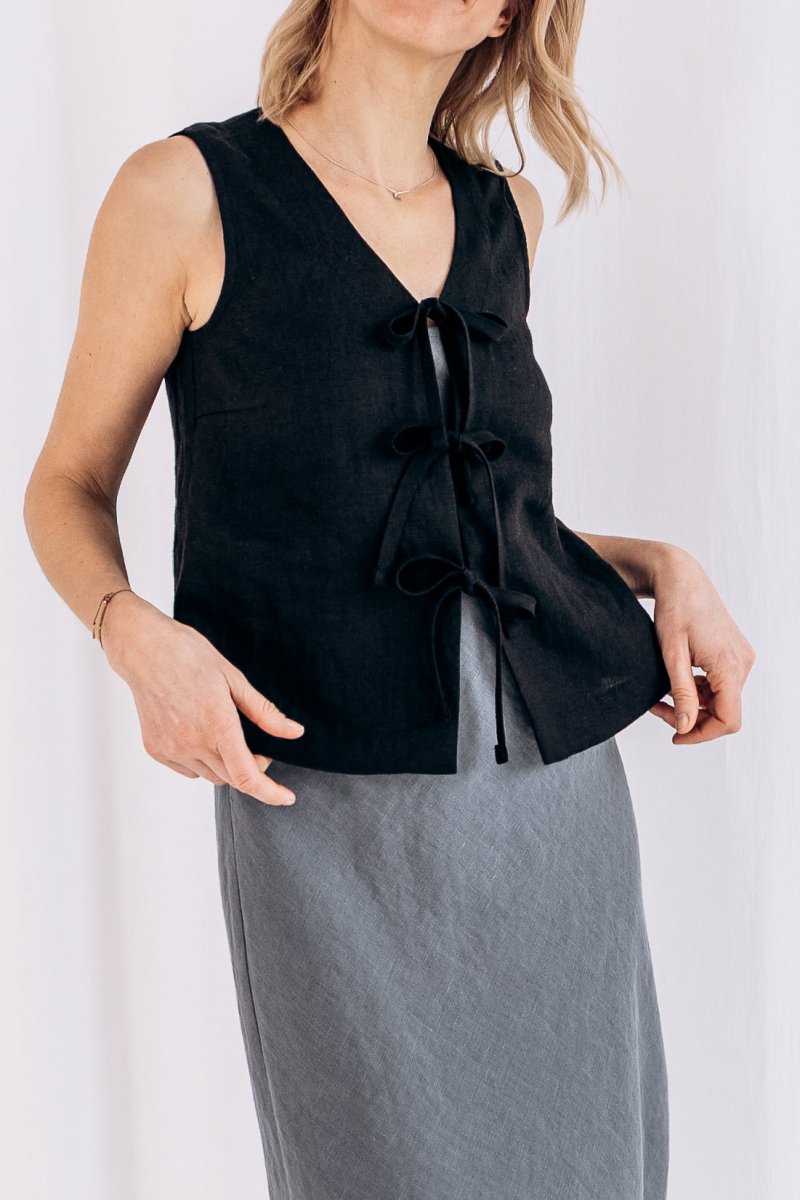 Ärmelloses Leinen Top "Luise" mit Bindebänder - The Baltic Shop