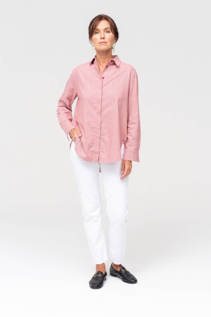 Entspanntes Hahnentritt - Hemd in Altrosa - The Baltic Shop