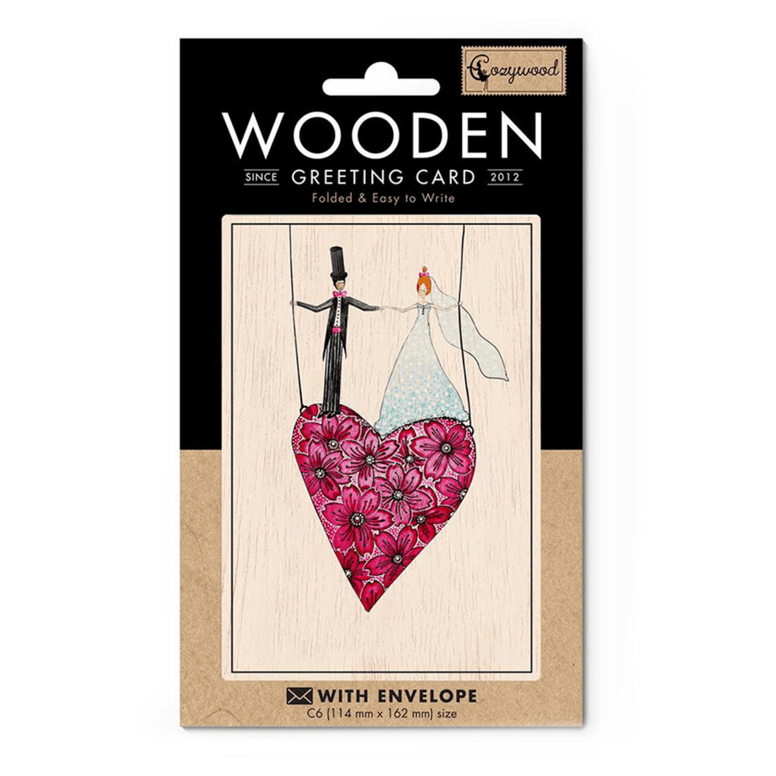 Flover Herz-Hochzeits Grußkarte aus Holz - The Baltic Shop