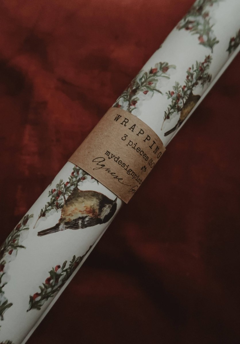 Geschenkpapier, Motiv: Tit Bird, Weiß, 3 Stück - The Baltic Shop