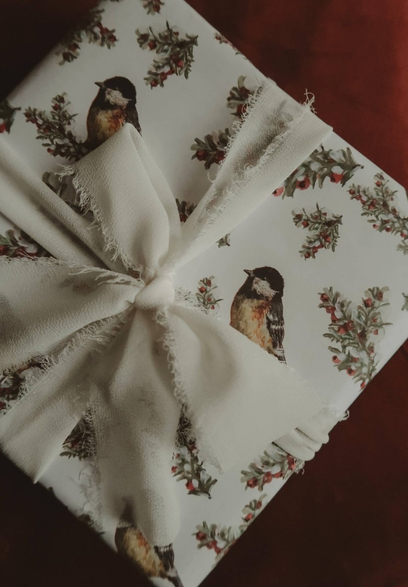 Geschenkpapier, Motiv: Tit Bird, Weiß, 3 Stück - The Baltic Shop