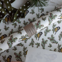 Geschenkpapier, Motiv: Tit Bird, Weiß, 3 Stück - The Baltic Shop