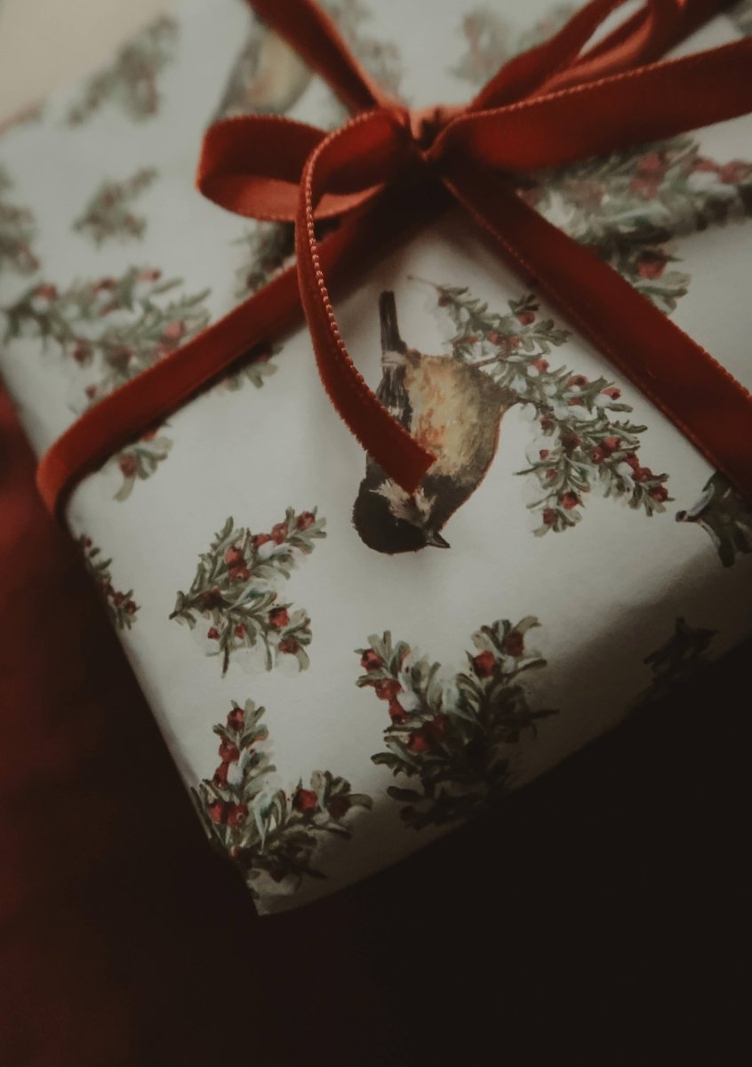 Geschenkpapier, Motiv: Tit Bird, Weiß, 3 Stück - The Baltic Shop