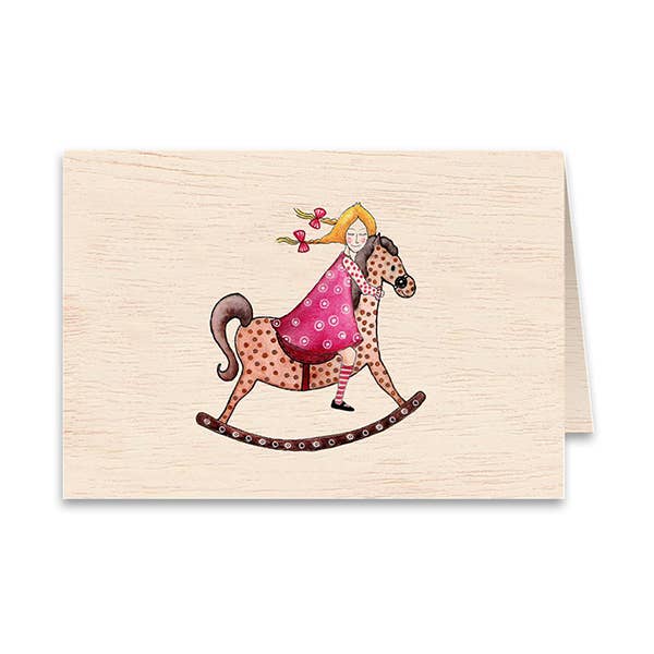 Grußkarte aus Holz - Schaukelpferd - The Baltic Shop