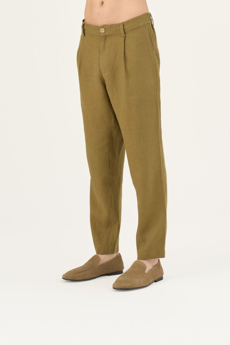 Herren Leinenhose in Khaki – Lockere Hose aus 100 % Leinen - The Baltic Shop