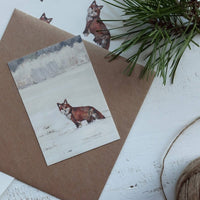 Kleine flache Karte „Fox In A Winter Landscape“ - The Baltic Shop