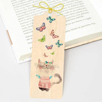 Lesezeichen aus Holz mit Katze und Schmetterlingen - The Baltic Shop