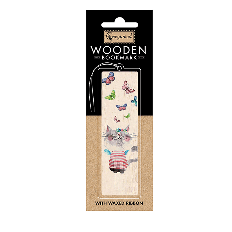 Lesezeichen aus Holz mit Katze und Schmetterlingen - The Baltic Shop