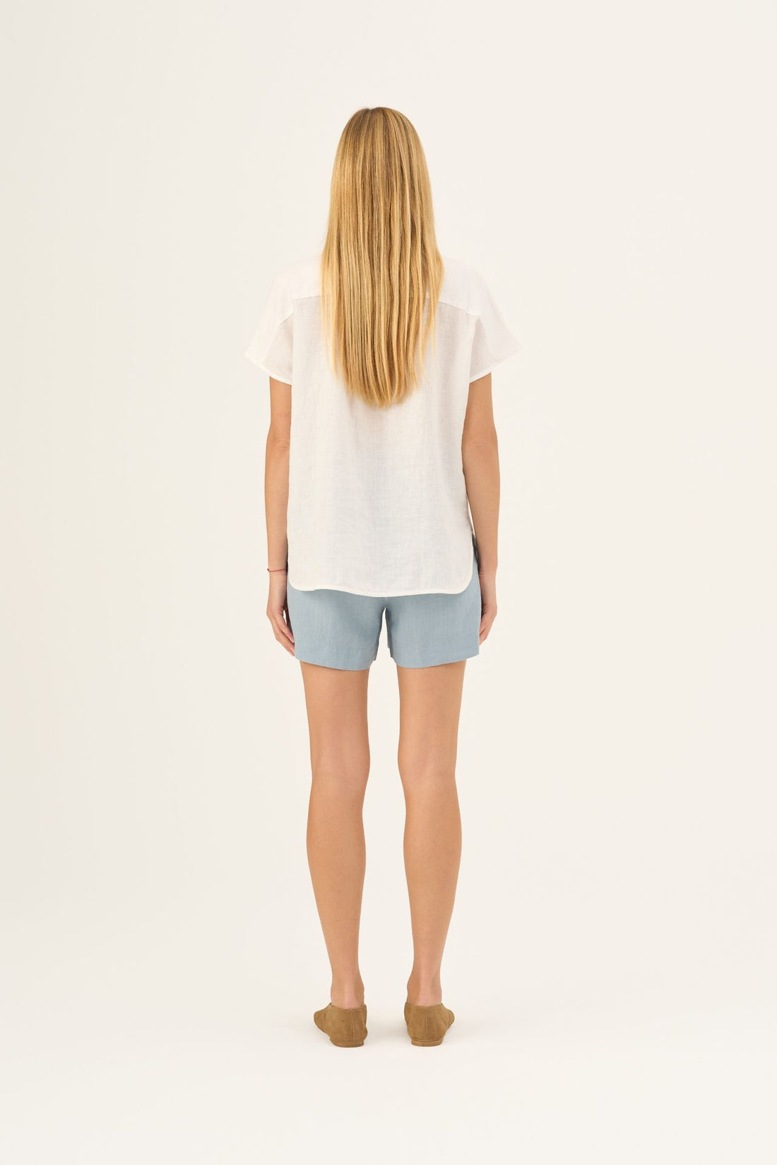 Ärmellose Bluse aus Leinen in weiß "Melody"