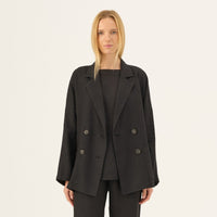 Oversize Damenjacke aus 100 % Leinen in Schwarz - The Baltic Shop