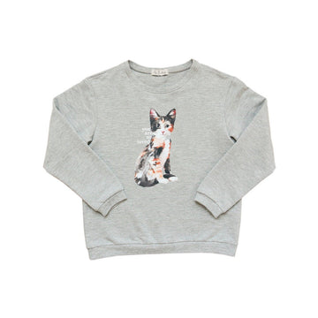 Pullover aus Baumwollw in Grau mit Katze - The Baltic Shop