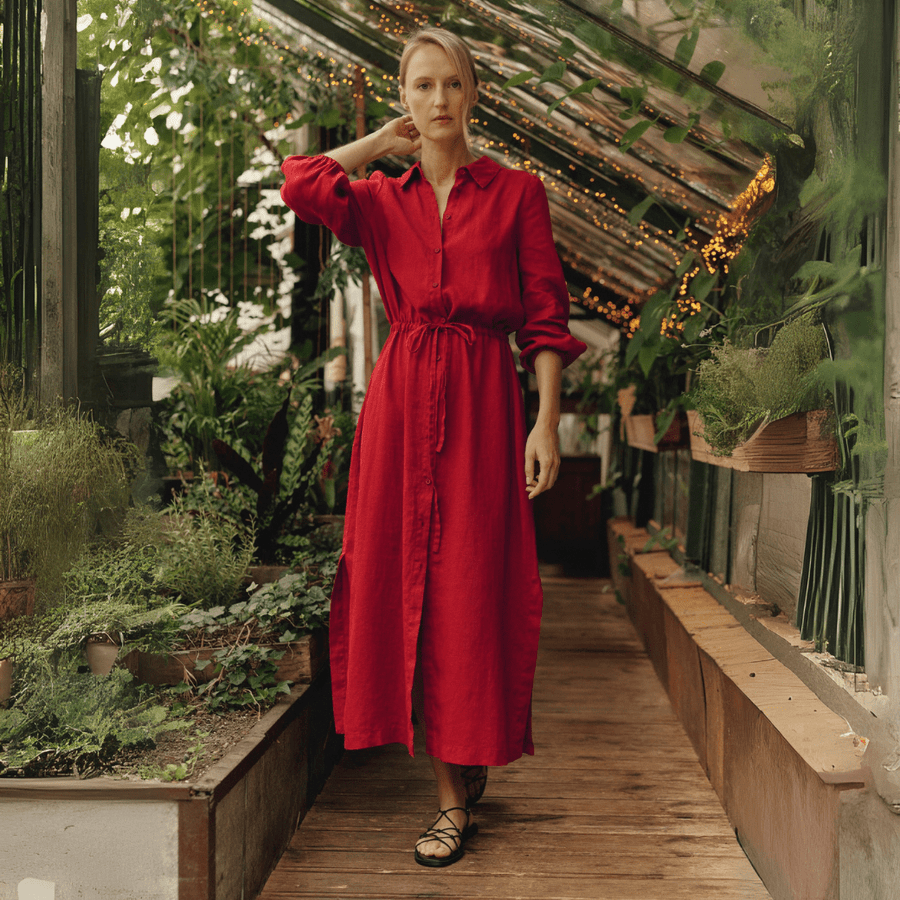 Rhapsody Kleid aus Leinen in Rot - The Baltic Shop