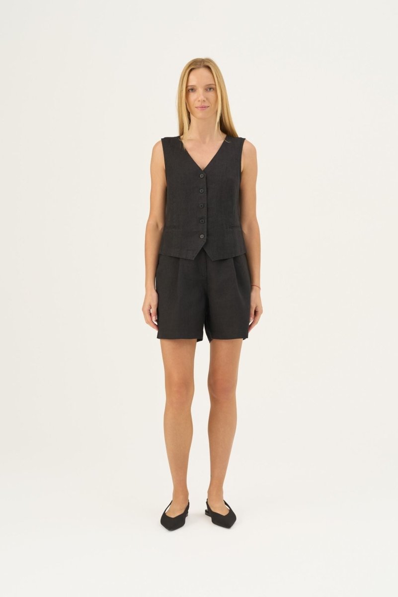Schwarzes Gilet aus Leinen - The Baltic Shop