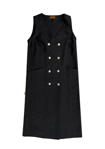 Schwarzes Leinenkleid ohne Ärmel und mit Knöpfe - The Baltic Shop