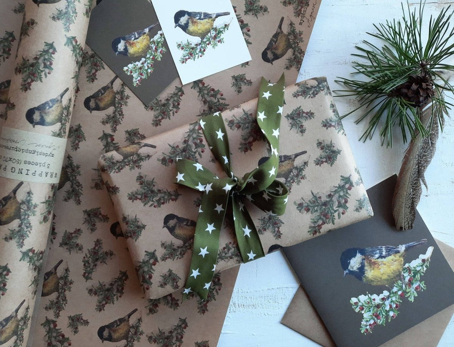 Set mit 3 Stück Tit Bird Kraft - Geschenkpapier - The Baltic Shop