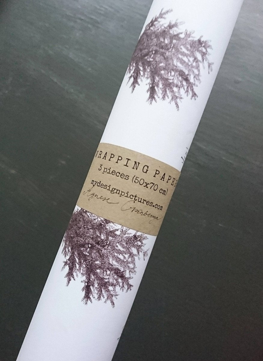Set mit 3 Stück weißem Geschenkpapier - Fichtenzweigen. - The Baltic Shop