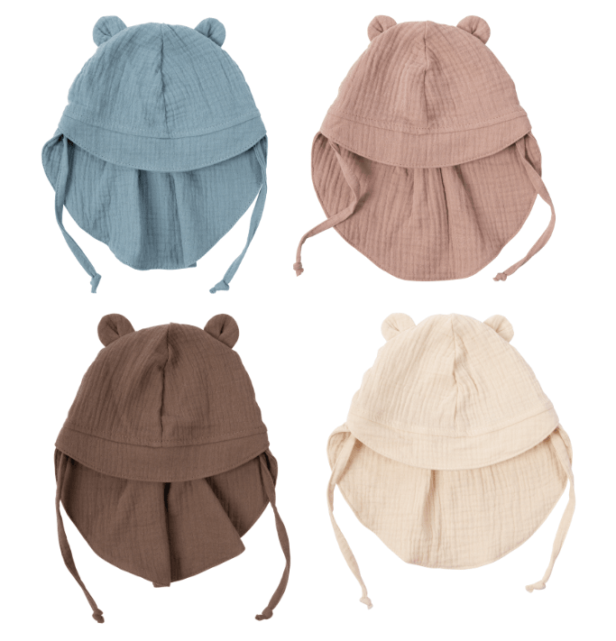Sonnenhut aus Bio Musselin mit Teddy Ohren - The Baltic Shop