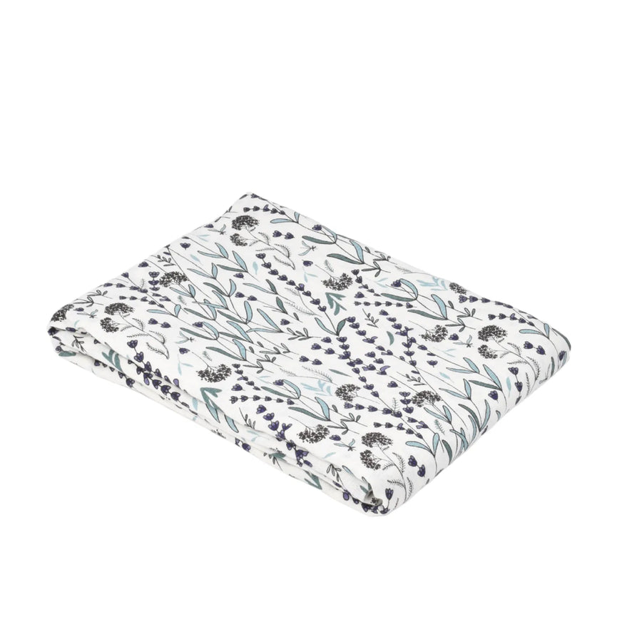 Tischdecke aus weißen Leinen mit Lavendel Motiv - The Baltic Shop