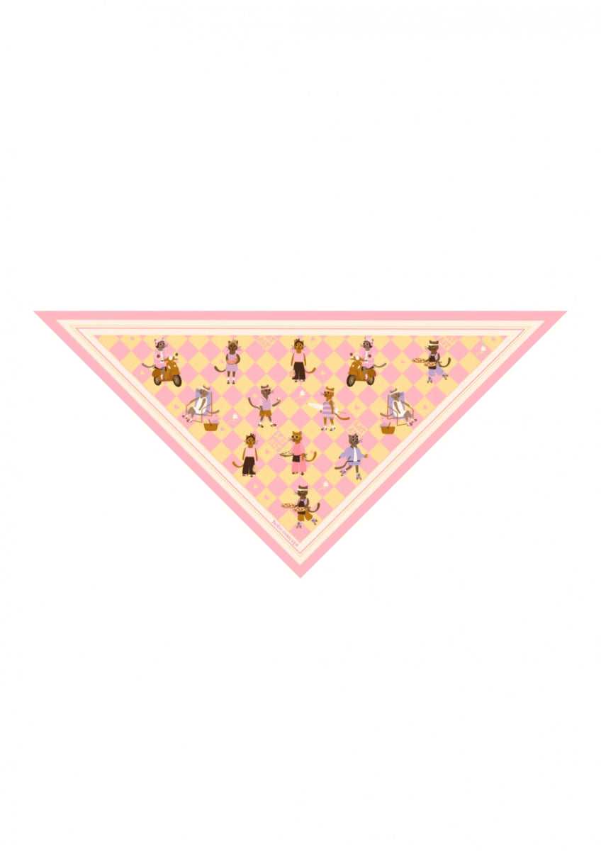 Tuch aus Baumwolle in Gelb - Rosa mit Katzenmotive - The Baltic Shop