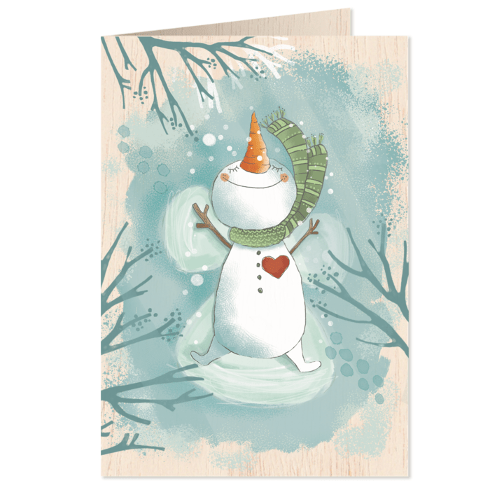 Weihnachtskarte aus Holz - glücklicher Schneemann - The Baltic Shop