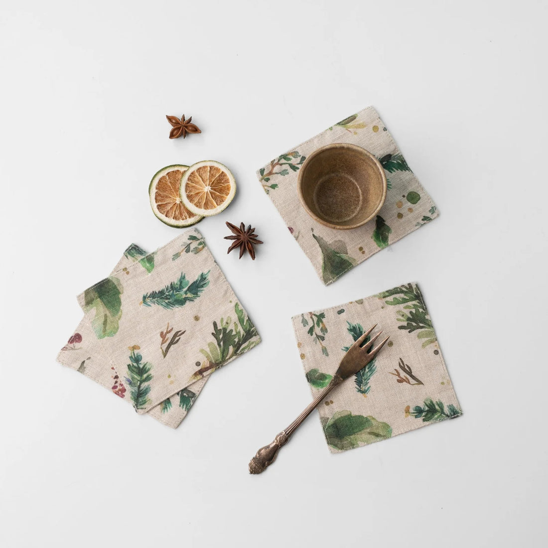 Leinen-Untersetzer „Winter Berries“ – 4er Set